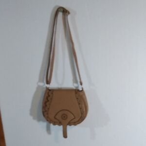 Elegant Brown Leather Crossbody Bag Cut Out Design,Scalloped Edge